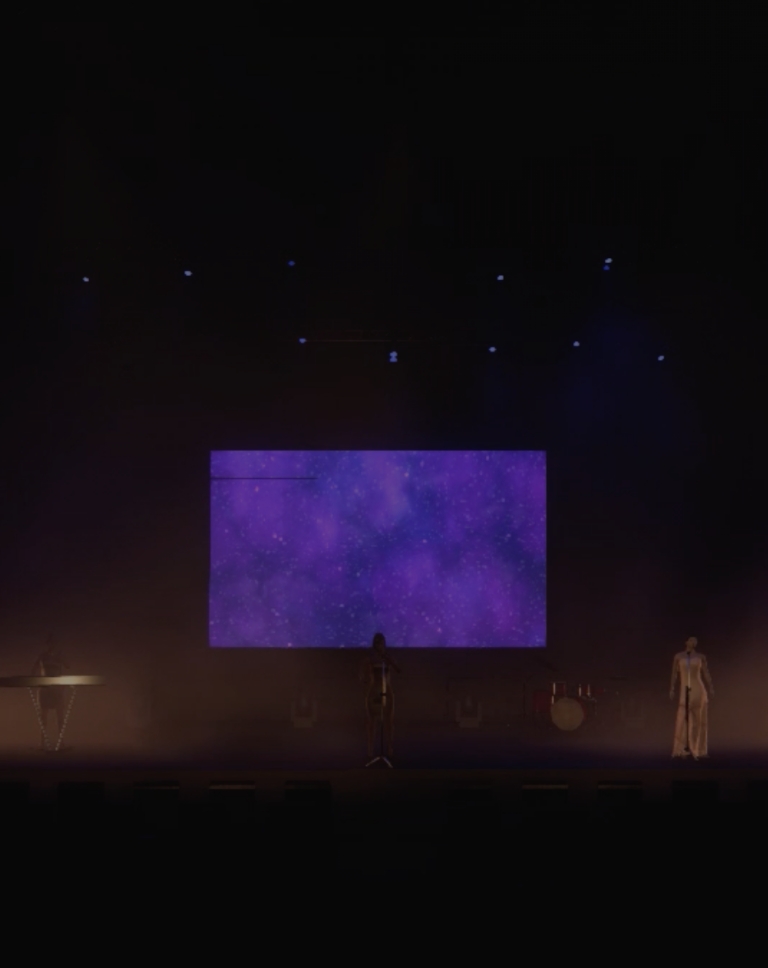 Dark Stage With Purple Galaxy Screen Projector.